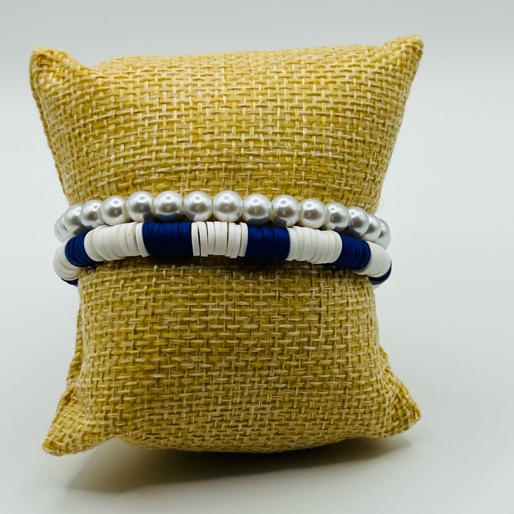 Handmade Blue and White Beaded Bracelet Set